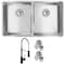 Elkay 18 Gauge SS 31-1/2" x 18-1/2" x 9" Equal Double Bowl Undermount Sink and Faucet Kit with Drain ECTRU31179TFMC - alternate 1